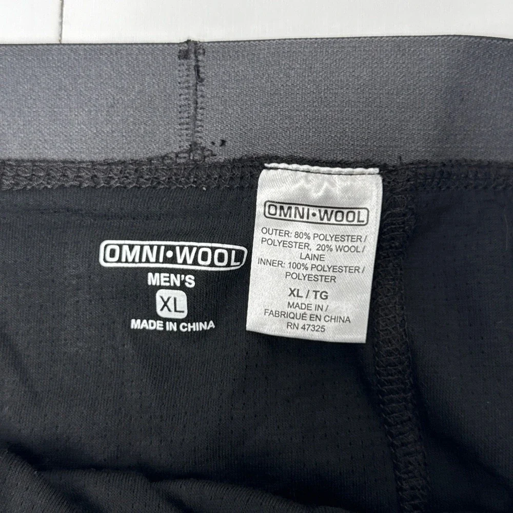 Omni-Wool Mens Black Thermal Base Layer Pants Wool Blend Leggings Size XL